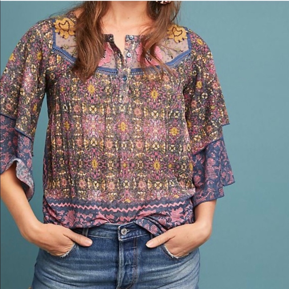 🌸Anthropologie🌸 NWOT Bohemian Blouse w/Bell Arms